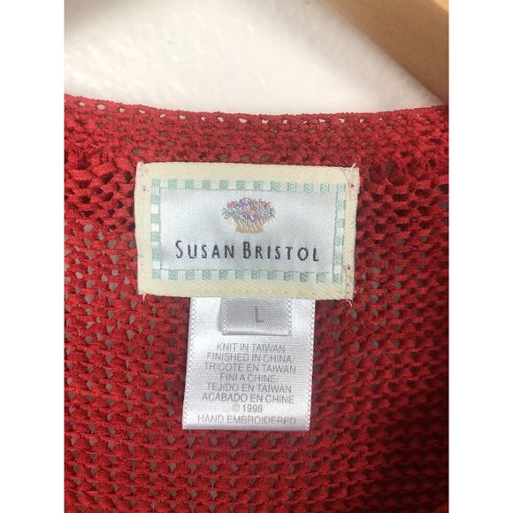 Vintage 1998 Susan Bristol Sz Large Red Knit Cardigan Sweater - Picture 6 of 7